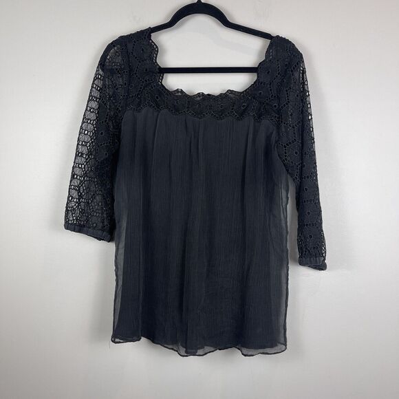 ECI New York Womens Top Sz 14 Black Silk lace Whimsygoth Witchy Fairy Grunge - Picture 1 of 9